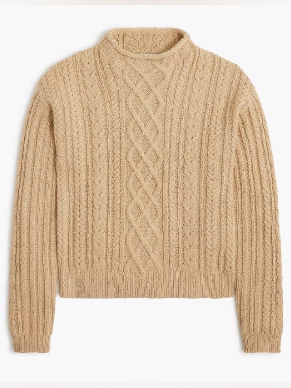 J.Crew mock neck cable knit sweater in cashew size Large NWT